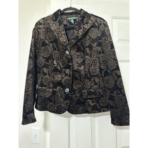 Lauren Ralph Lauren Jackets & Blazers - Lauren Ralph‎ Lauren Womens Blazer 10 Black Velvet Gold Floral Paisley Luxury
